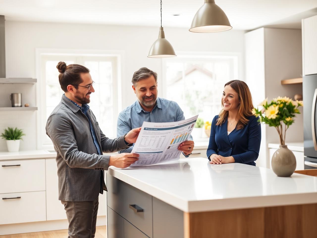 Agent reviewing a neighbourhood valuation report with homeowners