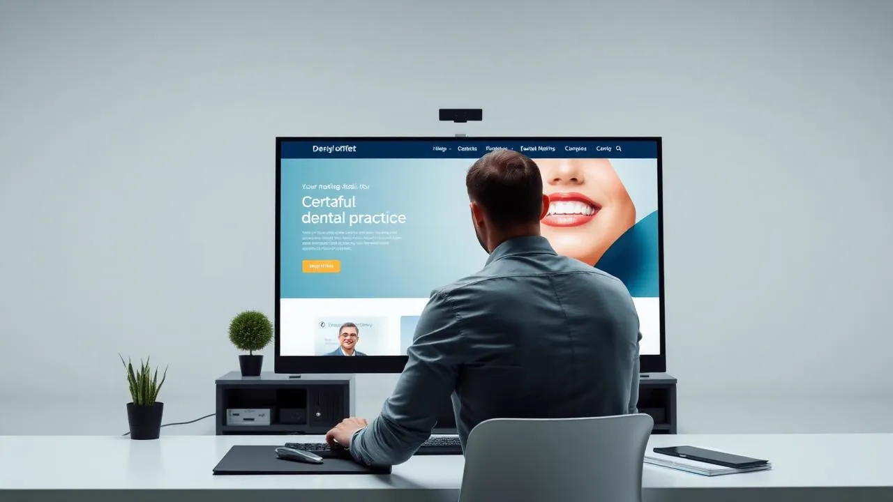 Designer working on a dental practice website layout on a large monitor
